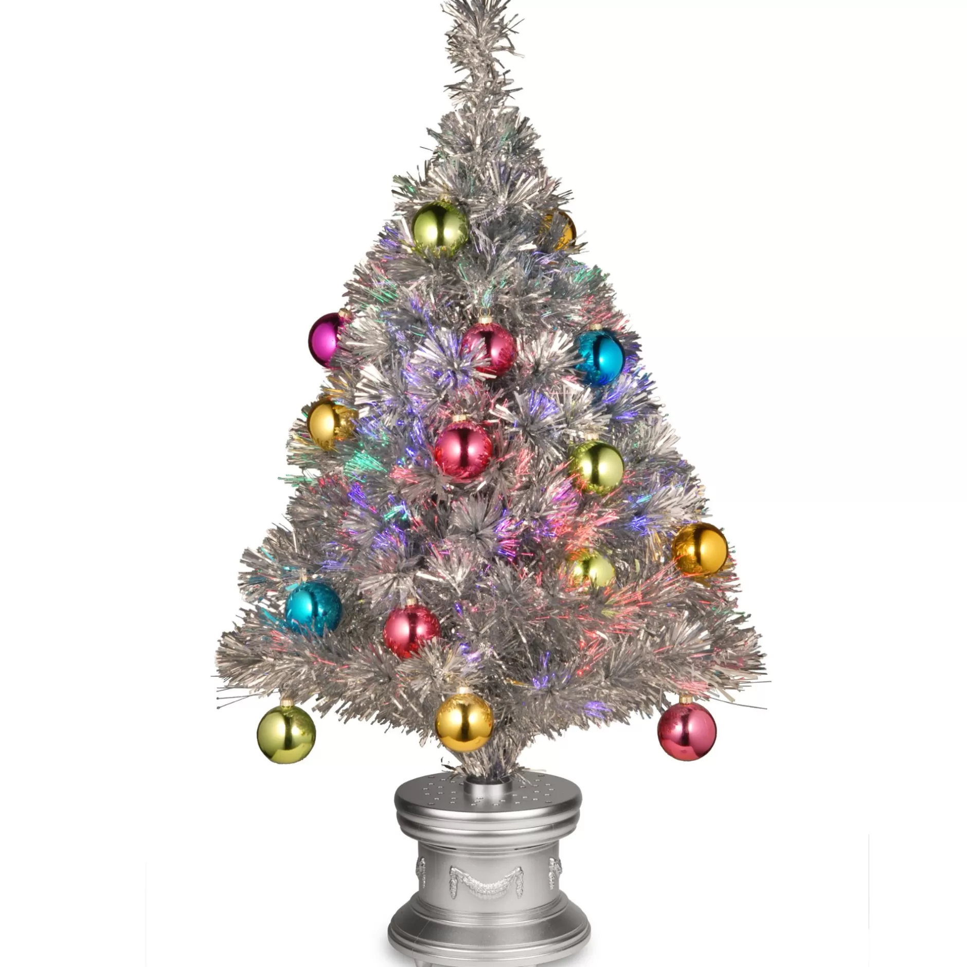 Discount 2.5' Pre-Lit Medium Fireworks Ornamented Embellished Artificial Christmas Tree, Multicolor Led Lights Potted
